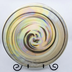 Vintage Yalos Casa Murano Charger Plate Iridescent Multicolor Swirl Signed 12"